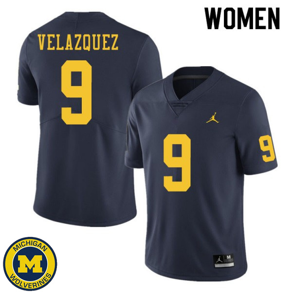 Women's Michigan Wolverines #9 Joey Velazquez Navy Stitched Football Jersey